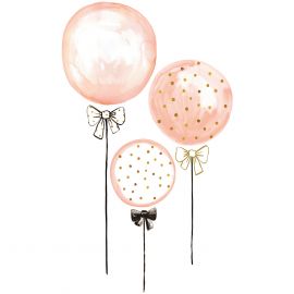 Wandaufkleber - Pink balloons with gold dots