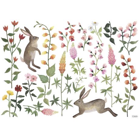 Wandaufkleber Decor L - Rabbits And Flowers