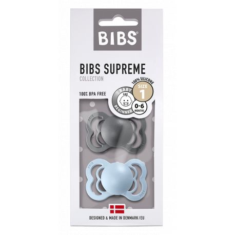 2er Set BIBS Supreme Silikon Schnuller - Iron & Baby Blue