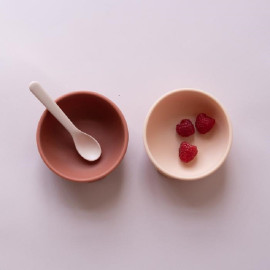 2 Silikonschalen mit Saugnapfbecher - 300 ml - Rouge und Terrakotta