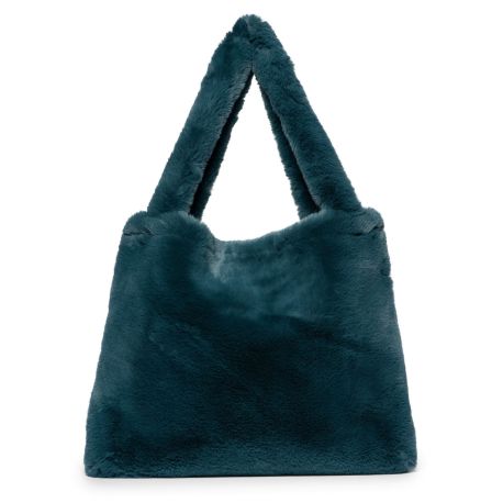 Mom-Bag - Petrol blue faux fur