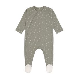 Pyjama mit Füßen GOTS Kleine Striche Olive