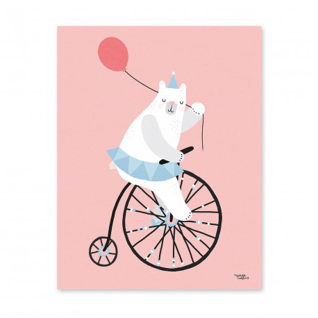 Poster 'Cycling bear pink' 30x40cm
