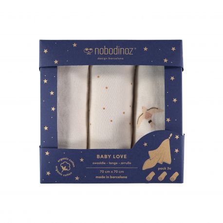 Baby love Box mit 3 MulltÃ¼chern haiku birds - 70 x 70